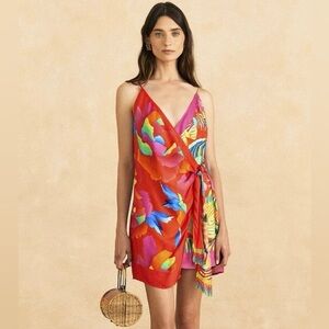 FARM RIO Mixed Ombre Chita Lenzing Ecovero Viscose Scarf Mini Dress Sz L